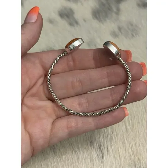 Vintage Native American Sterling Silver Orange Coral Floater Cuff Bracelet